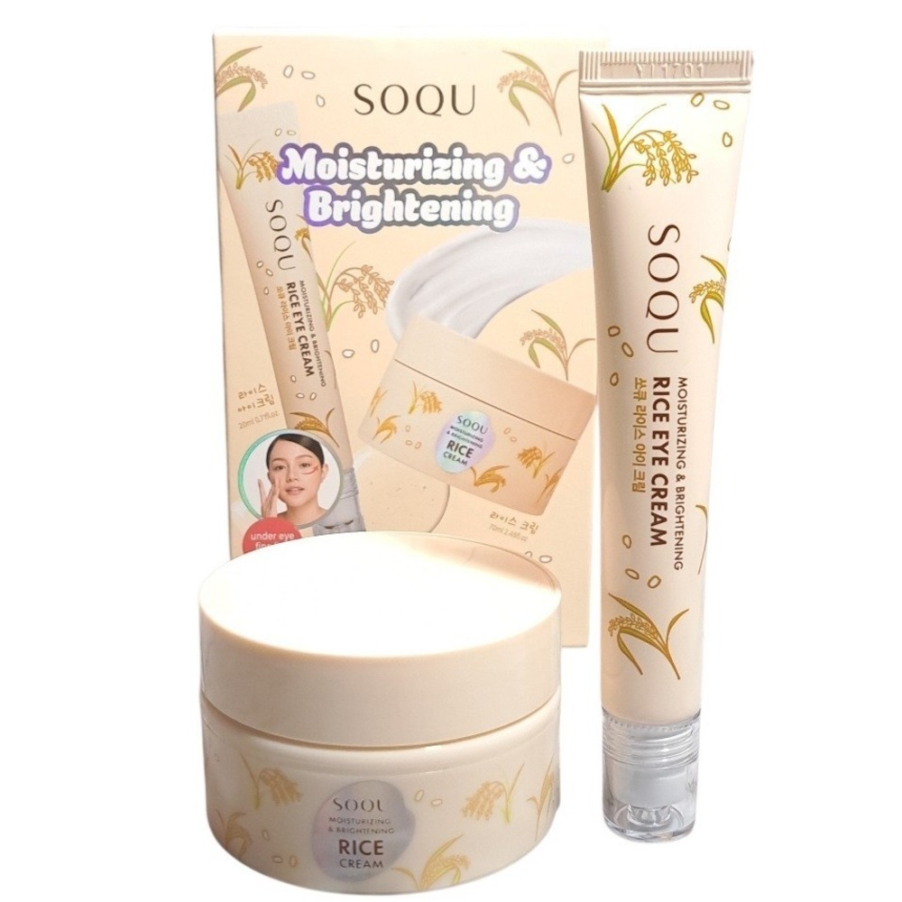 SOQU Cleansing Duo Set, Moisturizing & Brightening, Rice Eye Cream + Cream